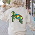 Turtle Puzzle Pieces For Autism Awareness Kids Women Teacher Women's Sweatshirt Back Print Sand