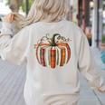 Vintage Book Pumpkin Autumn Fall Librarians Bookworm Teacher Women's Sweatshirt Back Print Sand