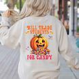 Will Trade Students For Candy Teacher Cute Halloween Pumpkin Women's Sweatshirt Back Print Sand Will Trade Students For Candy Teacher Cute Halloween Pumpkin Women's Sweatshirt Back Print Sand