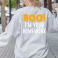 Boo I'm Your Homework Halloween Teacher Costume Women's Sweatshirt Back Print Ash