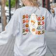 Booooks Ghost Halloween Groovy Vintage Teacher Book Reading Women's Sweatshirt Back Print Ash Booooks Ghost Halloween Groovy Vintage Teacher Book Reading Women's Sweatshirt Back Print Ash