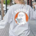 Cute Ghost Book Reading Books Lover Retro Halloween Teacher Women's Sweatshirt Back Print Ash