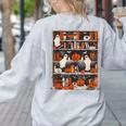 Cute Ghost Book Reading Books Lover Spooky Teacher Halloween Women's Sweatshirt Back Print Ash