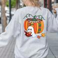 Fall Book Pumpkin Books Ghost Reading Halloween Teacher Women's Sweatshirt Back Print Ash