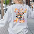 Fall In Love With Reading Halloween Stack Of Book Teacher Women's Sweatshirt Back Print Ash