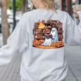 Ghost Book Reading Halloween Books Lover Teacher Women's Sweatshirt Back Print Ash Ghost Book Reading Halloween Books Lover Teacher Women's Sweatshirt Back Print Ash