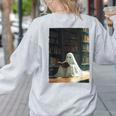 Ghost Library Halloween Book Reading Books Lover Teacher Women's Sweatshirt Back Print Ash