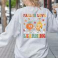 Groovy Fall In Love With Learning Autumn Pumpkin Teacher Women's Sweatshirt Back Print Ash