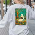 Groovy Ghost Reading Book Cat Halloween Ghost Teacher Women's Sweatshirt Back Print Ash Groovy Ghost Reading Book Cat Halloween Ghost Teacher Women's Sweatshirt Back Print Ash
