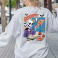 Halloween Skeleton Geography Teacher Pumpkin Bats Classroom Women's Sweatshirt Back Print Ash