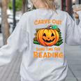 Halloween Teacher Librarian Pumpkin Reading Books Men Women Kids Women's Sweatshirt Back Print Ash