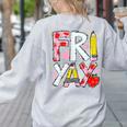Happy Fri-Yay Teacher Back To School Friday Lovers Women's Sweatshirt Back Print Ash Happy Fri-Yay Teacher Back To School Friday Lovers Women's Sweatshirt Back Print Ash