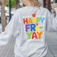 Happy Fri-Yay Teacher Life Weekend Pun Happy Friday Women's Sweatshirt Back Print Ash
