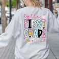 Hello First Grade Teacher Coquette Pencil Bow Back To School Women's Sweatshirt Back Print Ash