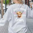 Just A Teacher Who Loves Cows Shirt Cute Highland Cow Women's Sweatshirt Back Print Ash