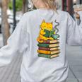 Kawaii Cats Lover Coffee Books Teacher Librarian Cat Women's Sweatshirt Back Print Ash Kawaii Cats Lover Coffee Books Teacher Librarian Cat Women's Sweatshirt Back Print Ash
