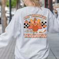 One Thankful Teacher Thanksgiving Retro Groovy Fall Teachers Women's Sweatshirt Back Print Ash