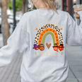 One Thankful Teacher Thanksgiving Turkey Rainbow Fall Women's Sweatshirt Back Print Ash