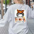 One Thankful Teacher's Aide Messy Bun Thanksgiving Fall Women's Sweatshirt Back Print Ash