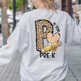 P Is For Pre K Teacher Leopard First Day Of School For Men Women Girls Kids Women's Sweatshirt Back Print Ash