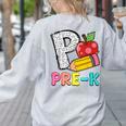 P Is For Pre-K Teacher Pencil Apple Back To School Women's Sweatshirt Back Print Ash P Is For Pre-K Teacher Pencil Apple Back To School Women's Sweatshirt Back Print Ash
