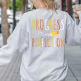 Progress Over Perfection Teacher Pencil Back-To-School Women's Sweatshirt Back Print Ash