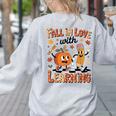 Retro Fall In Love With Learning Autumn Pumpkin Teacher Kids Women's Sweatshirt Back Print Ash