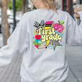Retro First Grade Teacher Disco Ball Coquette Back To School Women's Sweatshirt Back Print Ash Retro First Grade Teacher Disco Ball Coquette Back To School Women's Sweatshirt Back Print Ash