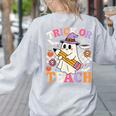 Retro Floral Ghost Trick Or Teach Groovy Teacher Halloween Women's Sweatshirt Back Print Ash Retro Floral Ghost Trick Or Teach Groovy Teacher Halloween Women's Sweatshirt Back Print Ash