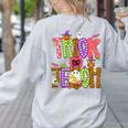 Retro Trick Or Teach Leopard Ghost Halloween Spooky Teacher Women's Sweatshirt Back Print Ash
