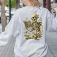 Skeleton Book Floral Skull Halloween Teacher Costume Women's Sweatshirt Back Print Ash Skeleton Book Floral Skull Halloween Teacher Costume Women's Sweatshirt Back Print Ash