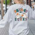 Spooky Ghost PE Teacher Squad Physical Education Halloween Women's Sweatshirt Back Print Ash
