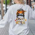 STEM Teacher Messy Bun Fall Vibes Autumn Thanksgiving Men Women Women's Sweatshirt Back Print Ash