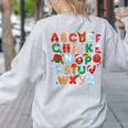 Teacher Christmas Alphabet Back To School Holiday Learning Women's Sweatshirt Back Print Ash Teacher Christmas Alphabet Back To School Holiday Learning Women's Sweatshirt Back Print Ash