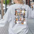 Teacher Library Ghost Reading Book Halloween Cat Women's Sweatshirt Back Print Ash Teacher Library Ghost Reading Book Halloween Cat Women's Sweatshirt Back Print Ash