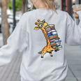 Teacher Shirt Giraffe Holding Books Bookworm Librarian Women's Sweatshirt Back Print Ash