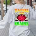 Teacher Teachers Love Brains Skeleton Hand Heart Halloween Women's Sweatshirt Back Print Ash