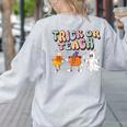 Trick Or Teach Candy Corn Pumpkin Ghost Teacher Women's Sweatshirt Back Print Ash