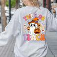 Trick Or Teach Cute Ghost Coffee Pumpkins Halloween Teacher Women's Sweatshirt Back Print Ash