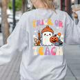 Trick Or Teach Ghost Teacher School Halloween Men Women Women's Sweatshirt Back Print Ash