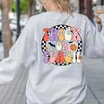 Trick Or Teach Retro Groovy Halloween Teacher Women's Sweatshirt Back Print Ash Trick Or Teach Retro Groovy Halloween Teacher Women's Sweatshirt Back Print Ash