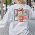 Vintage Preppy Very Merry Teacher Santa Stamps Christmas Women's Sweatshirt Back Print Ash