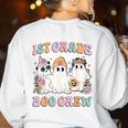 1st Grade Boo Crew Groovy Halloween Floral Ghost Kid Teacher Women's Sweatshirt Back Print White