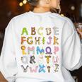 ABC Animals Alphabet Graphic Boys Girls Kindergarten Teacher Women's Sweatshirt Back Print White ABC Animals Alphabet Graphic Boys Girls Kindergarten Teacher Women's Sweatshirt Back Print White