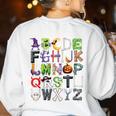 ABCs Alphabet Halloween Learning Kindergarten Teachers Women's Sweatshirt Back Print White ABCs Alphabet Halloween Learning Kindergarten Teachers Women's Sweatshirt Back Print White