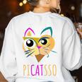 Abstract Cat Art Picatsso Shirt For Art Teachers Women's Sweatshirt Back Print White Abstract Cat Art Picatsso Shirt For Art Teachers Women's Sweatshirt Back Print White