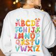 Alphabet A-Z ABC Kids Back To School Pre K Teachers Women's Sweatshirt Back Print White Alphabet A-Z ABC Kids Back To School Pre K Teachers Women's Sweatshirt Back Print White