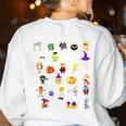 Alphabet ABCs Halloween Characters Kindergarten Teacher Kids Women's Sweatshirt Back Print White Alphabet ABCs Halloween Characters Kindergarten Teacher Kids Women's Sweatshirt Back Print White