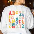 Alphabet Hi Back To School ABC Pre K Kindergarten Teacher Women's Sweatshirt Back Print White Alphabet Hi Back To School ABC Pre K Kindergarten Teacher Women's Sweatshirt Back Print White