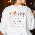 Alphabet Positive Affirmations Back To School Teacher Women's Sweatshirt Back Print White Alphabet Positive Affirmations Back To School Teacher Women's Sweatshirt Back Print White